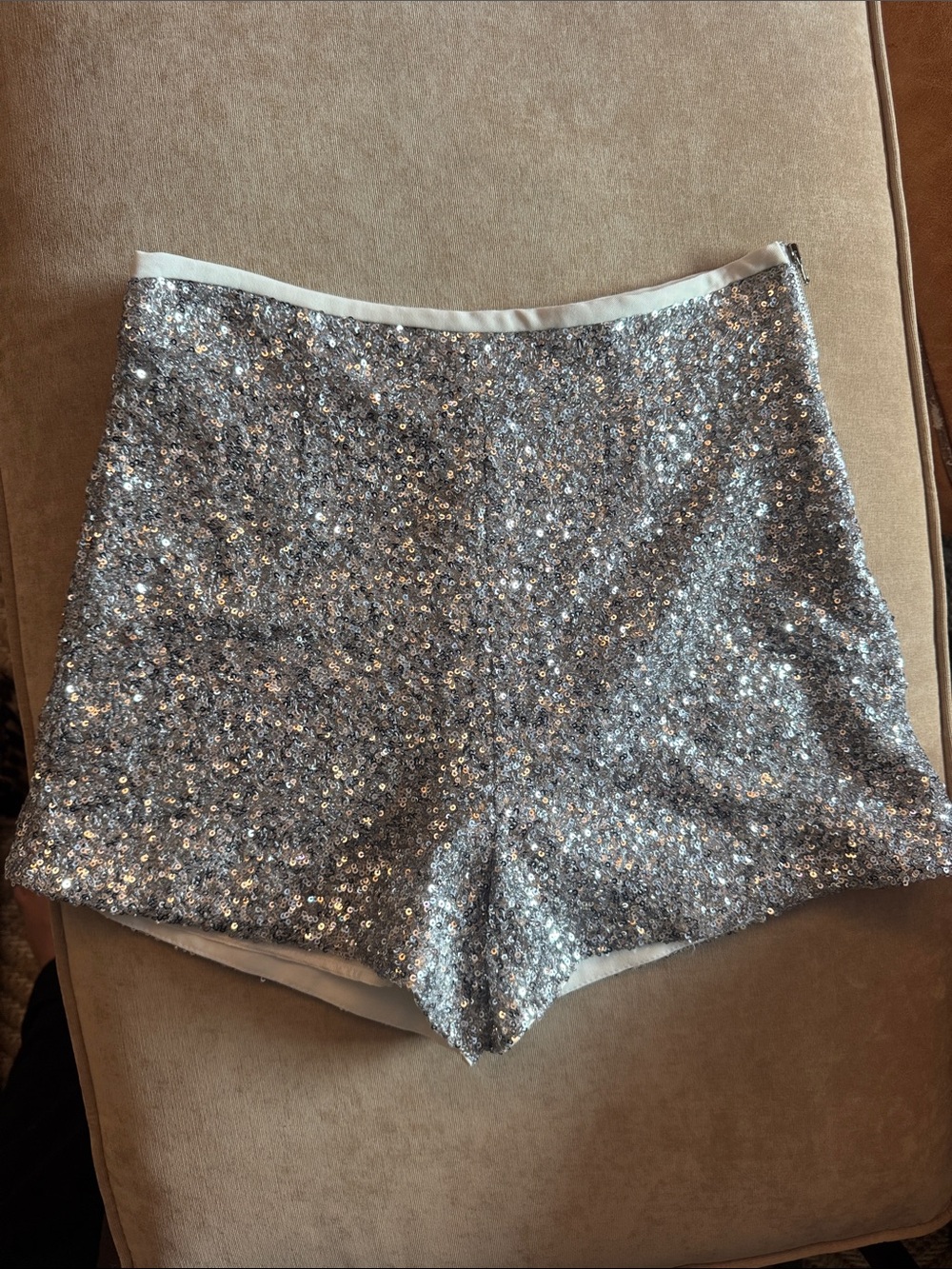 Zara Silver Sequin Button shorts